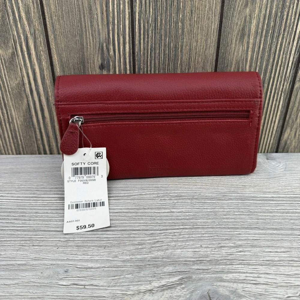 GIANI BERNINI Soft Pebble Leather Wallet Red Card Holder Snap Closure New